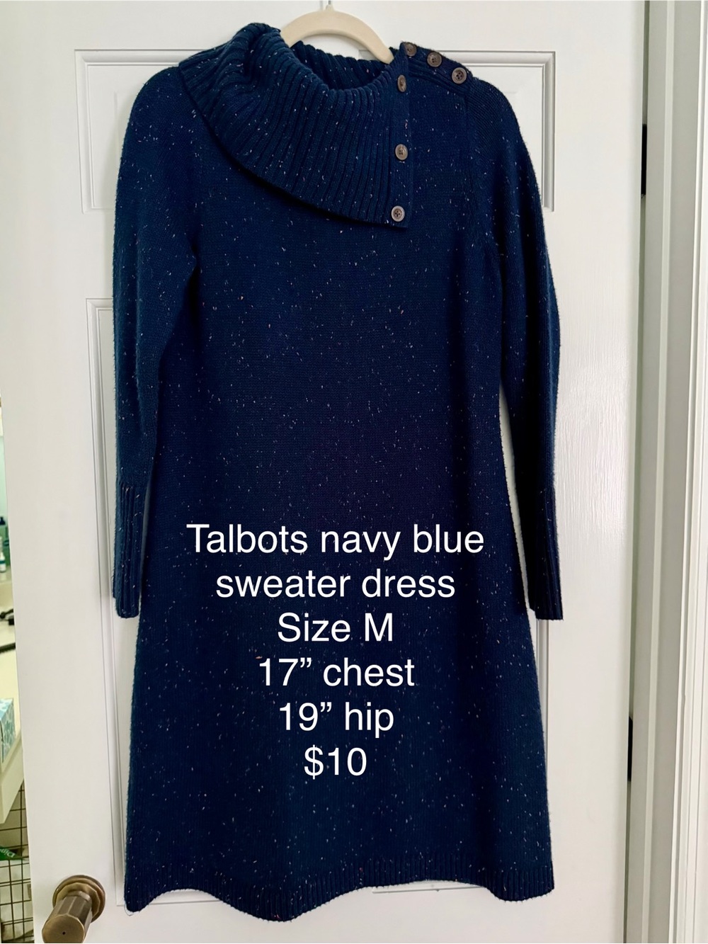 Talbots Navy Button-Shoulder Cowlneck Sweater Dress
